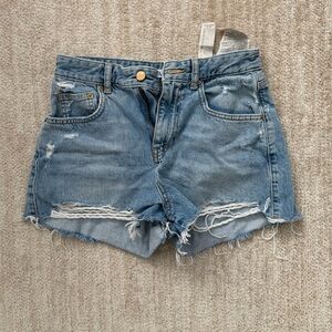 Zara Distressed Denim Shorts - Light Blue